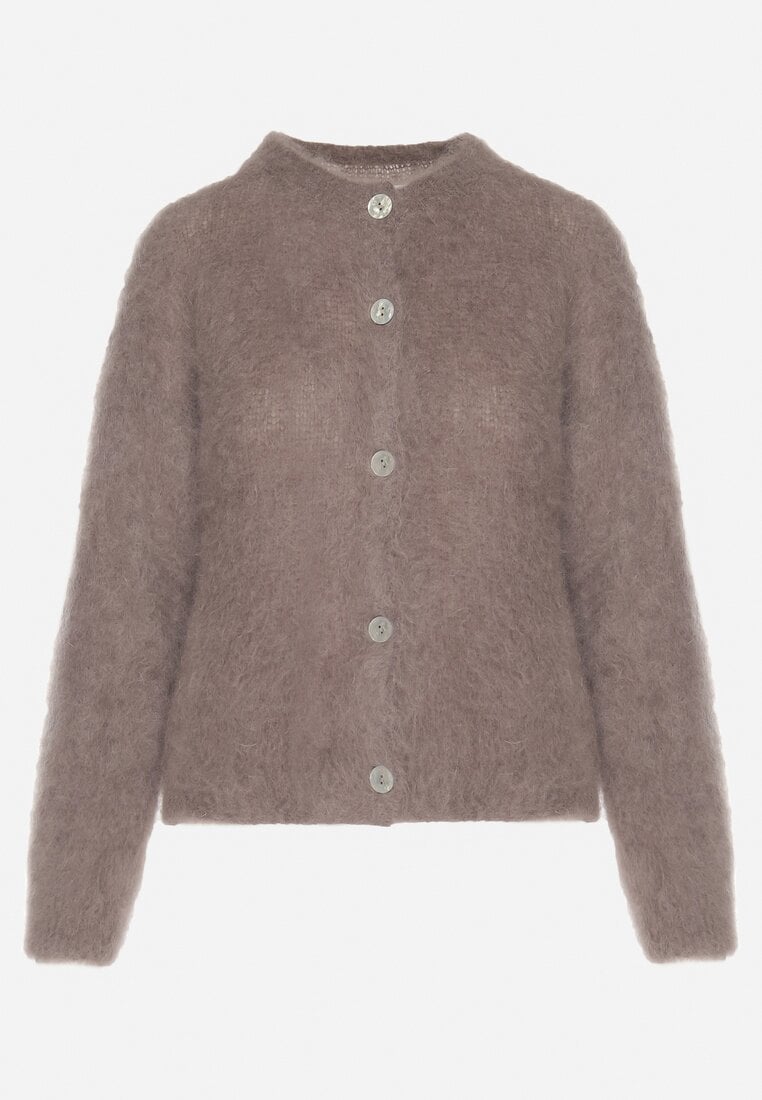 Beżowy Moherowy Kardigan o Klasycznym Kroju Korenno