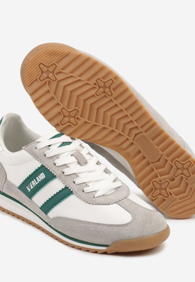Szaro-Zielone Buty Sportowe w Stylu Kultowych Tenisówek ze Skórzaną Wkładką Falritia