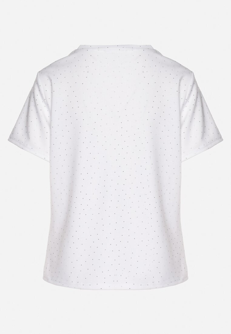 Biały T-shirt z Wiskozą Ozdobiony Cyrkoniami Hirritia