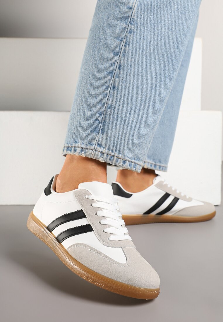 Białe Sneakersy w Stylu Klasycznych Tenisówek z Ozdobnymi Przeszyciami Revasa