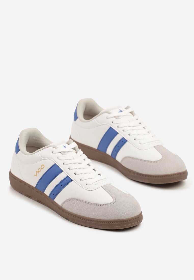 Biało-Niebieskie Płaskie Klasyczne Buty Sportowe Sneakersy ze Sznurowaniem z Ozdobnym Noskiem i Paskami Timaela