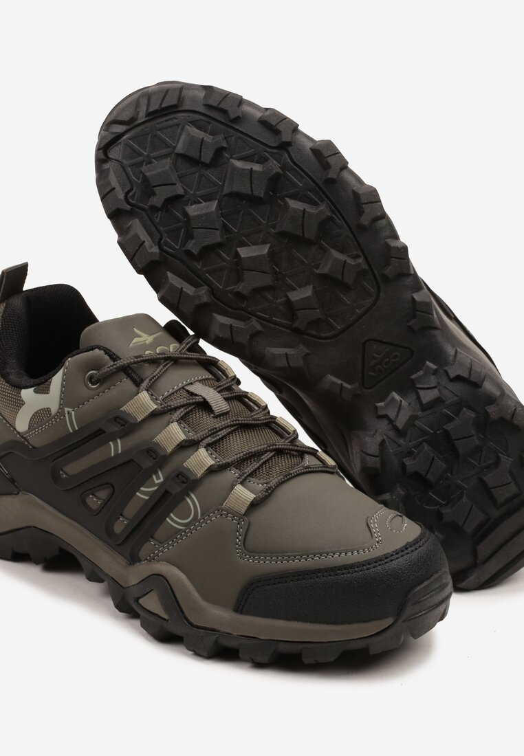 Ciemnobeżowe Buty Sportowe w Trekkingowym Stylu z Ozdobnymi Przeszyciami Sarilsae