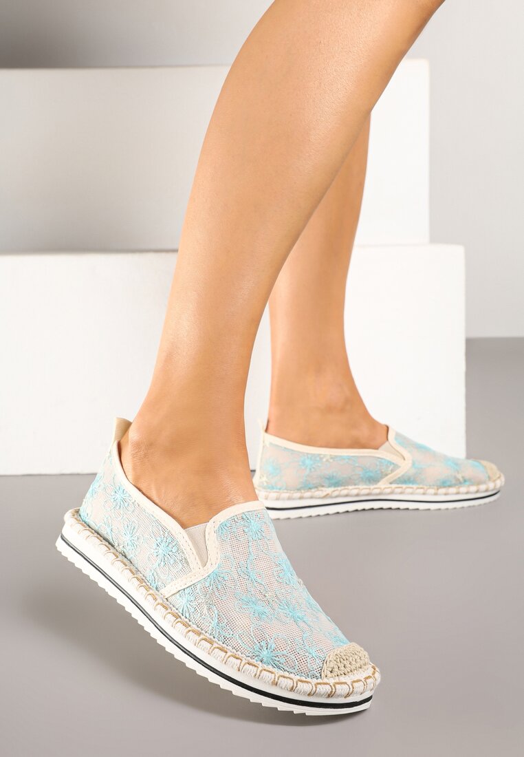 Niebieskie Espadryle Ozdobione Plecionką Erelitia
