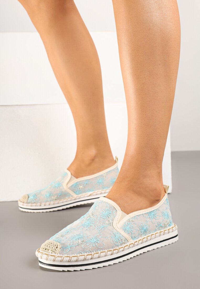 Niebieskie Espadryle Ozdobione Plecionką Erelitia