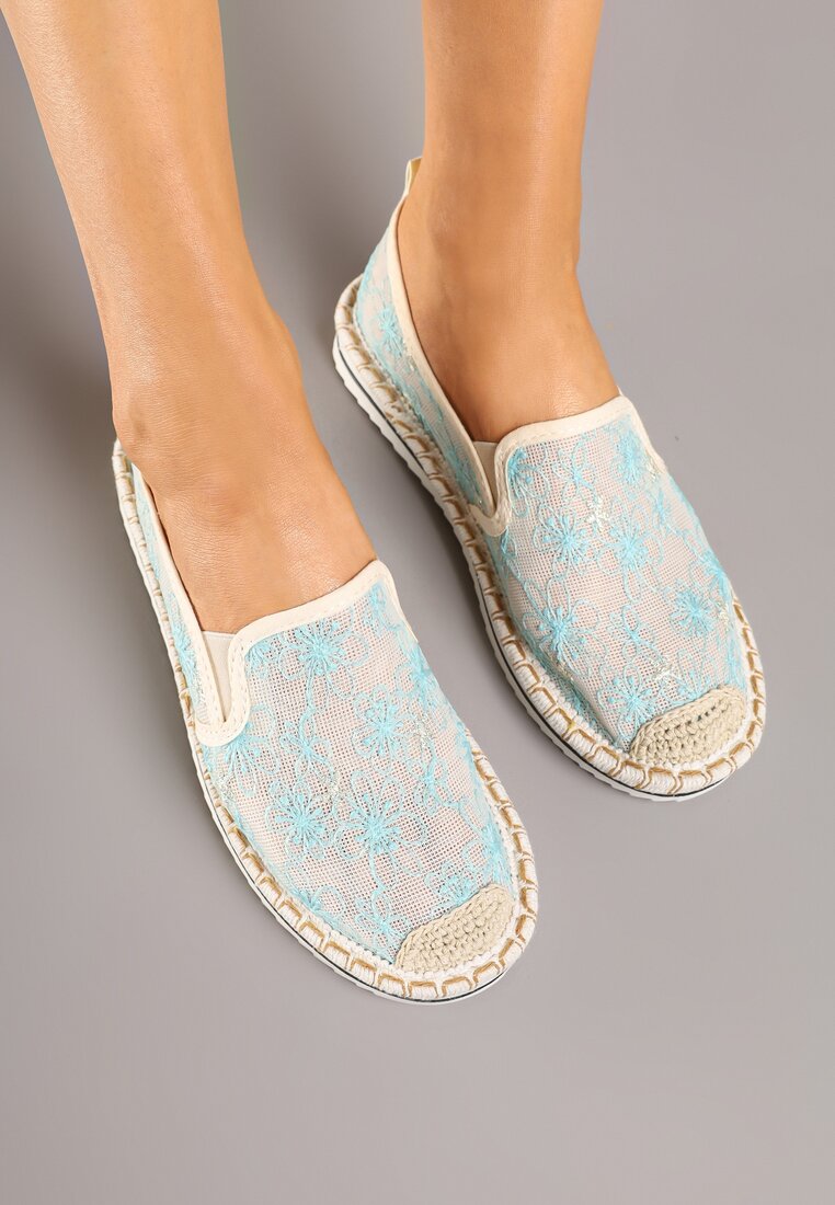 Niebieskie Espadryle Ozdobione Plecionką Erelitia