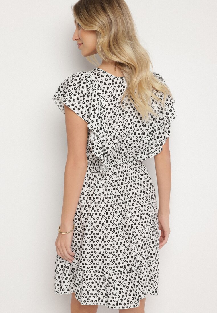 Biała Rozkloszowana Bawełniana Sukienka na Ramiączkach z Falbanami Tesly