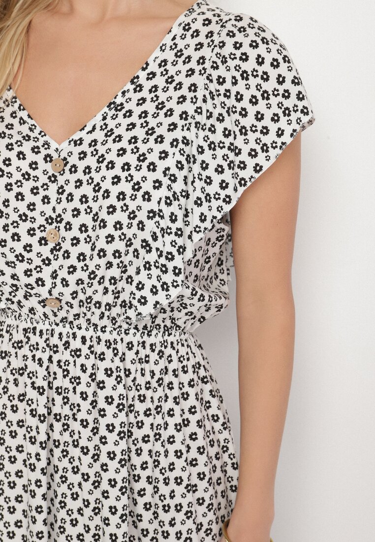 Biała Rozkloszowana Bawełniana Sukienka na Ramiączkach z Falbanami Tesly