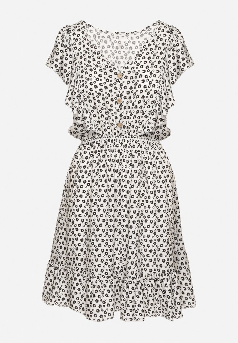 Biała Rozkloszowana Bawełniana Sukienka na Ramiączkach z Falbanami Tesly