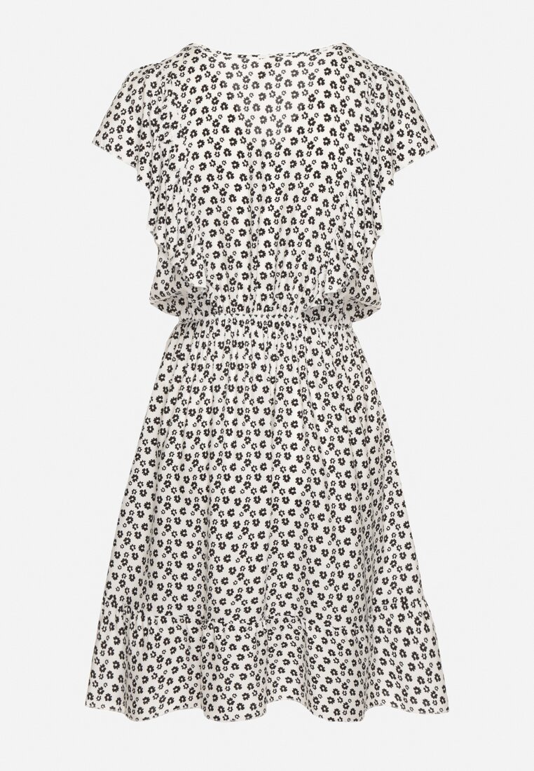 Biała Rozkloszowana Bawełniana Sukienka na Ramiączkach z Falbanami Tesly