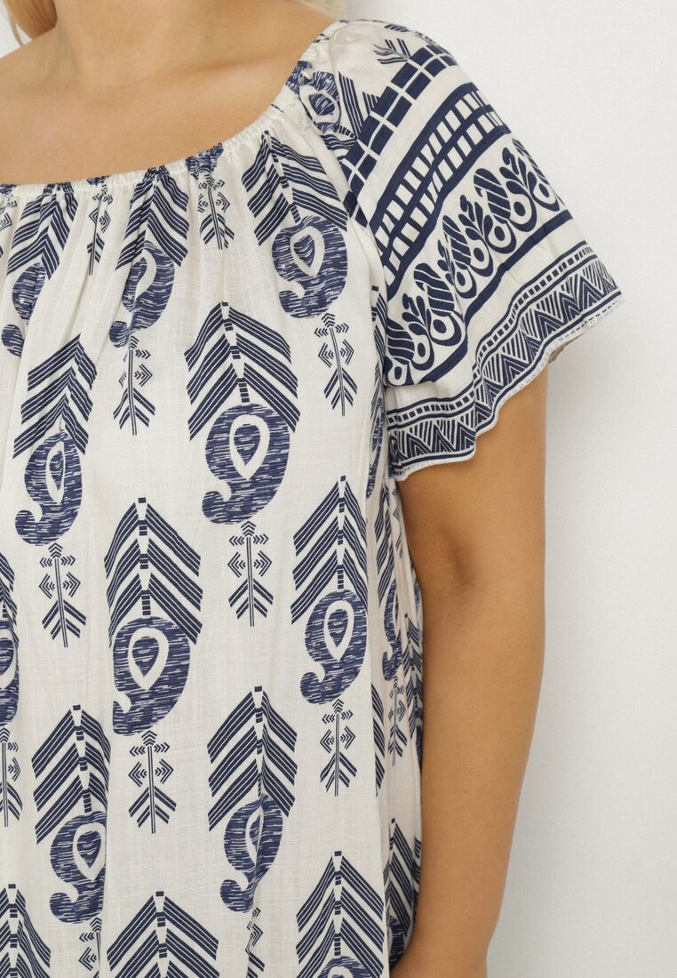Niebieska Wiskozowa Sukienka ze Wzorem Boho Ellivra