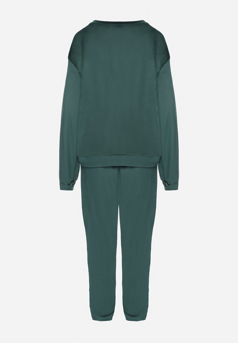 Ciemnozielony Welurowy Komplet Dresowy Bluza i Spodnie Typu Jogger Lisilwena