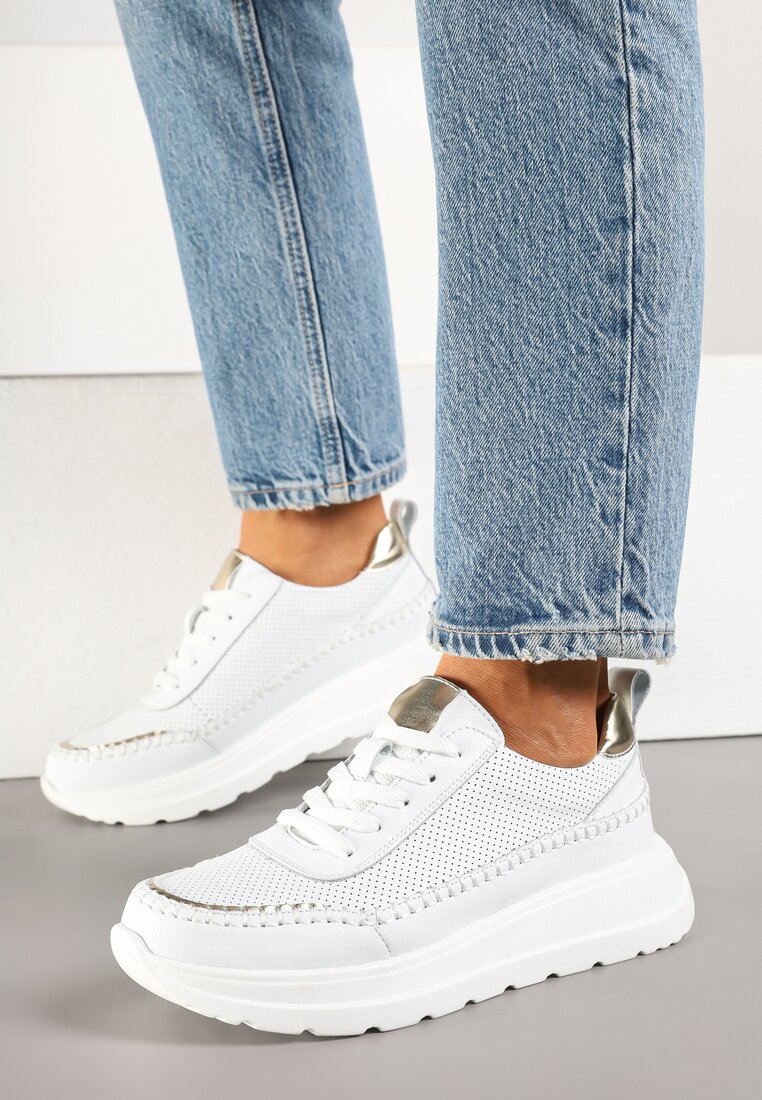 Sneakers Alb cu auriu