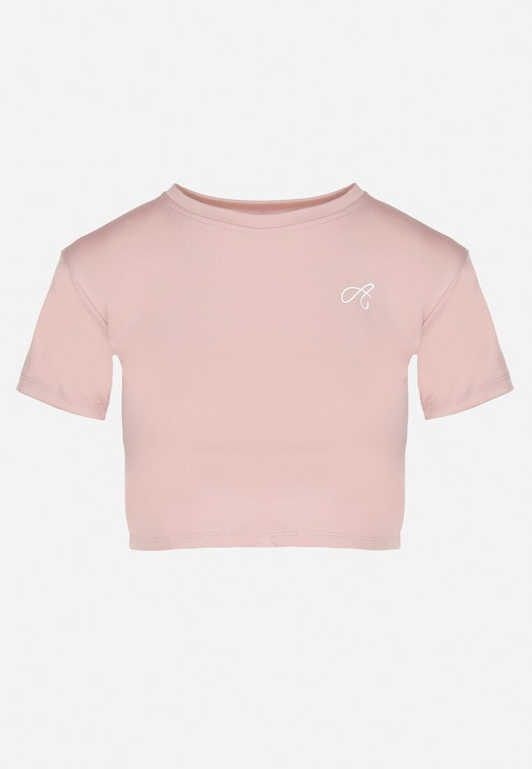 Jasnoróżowy T-shirt Crop Top Ozdobiony Literką Koliviela