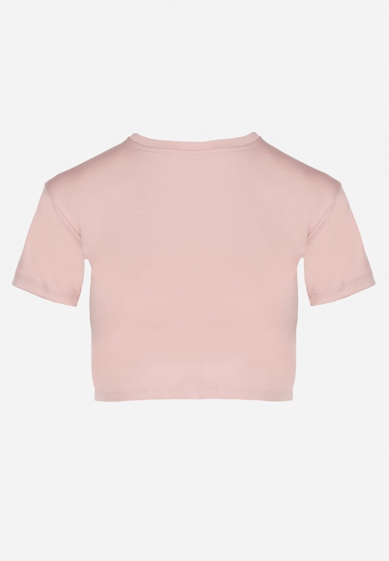 Jasnoróżowy T-shirt Crop Top Ozdobiony Literką Koliviela