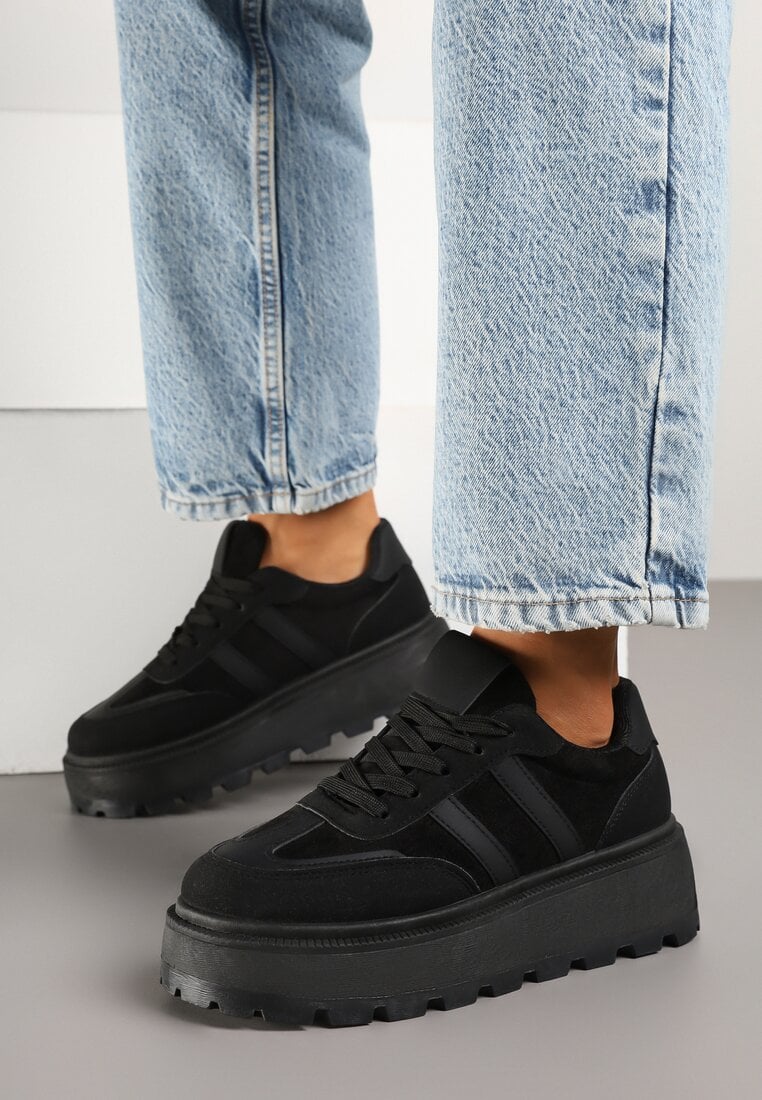 Czarne Sneakersy Typu Klasyczne Tenisówki na Grubej Podeszwie Nilmio