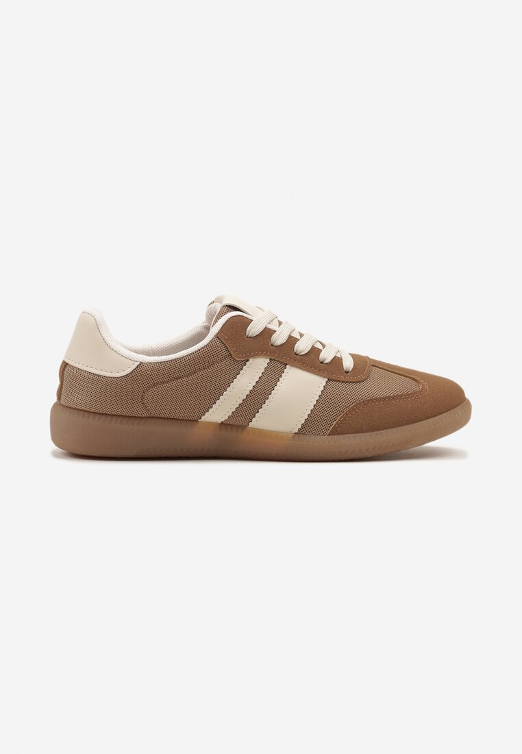 Ciemnobeżowe Sneakersy Tenisówki z Ozdobnymi Paskami Jenavena