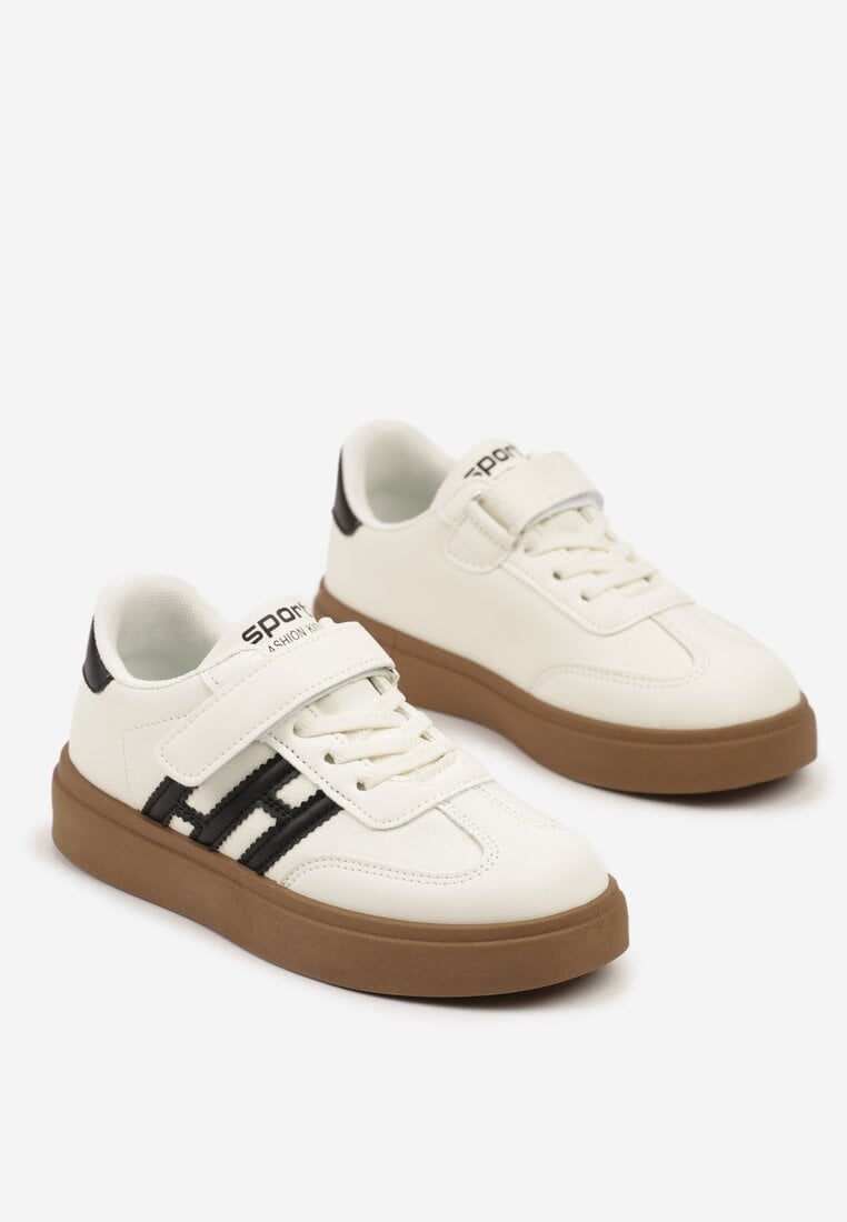 Beżowo-Czarne Buty Sportowe w Stylu Tenisówek z Geometrycznym Wzorem Uliadora