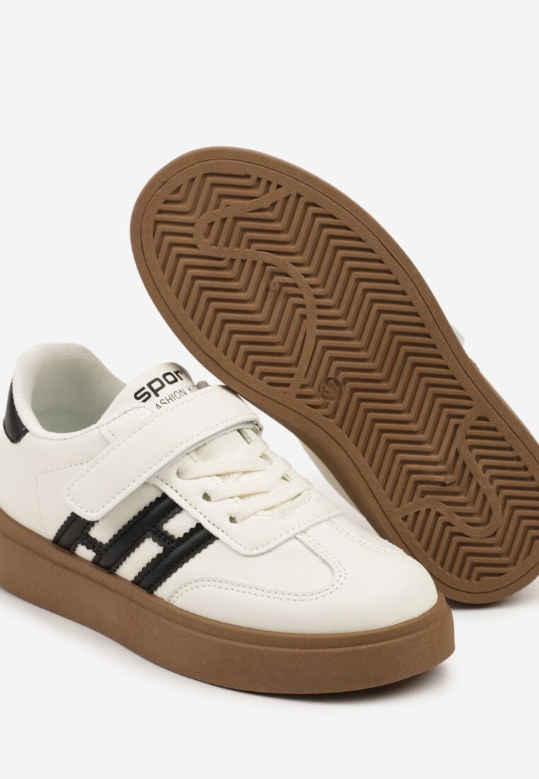 Beżowo-Czarne Buty Sportowe w Stylu Tenisówek z Geometrycznym Wzorem Uliadora