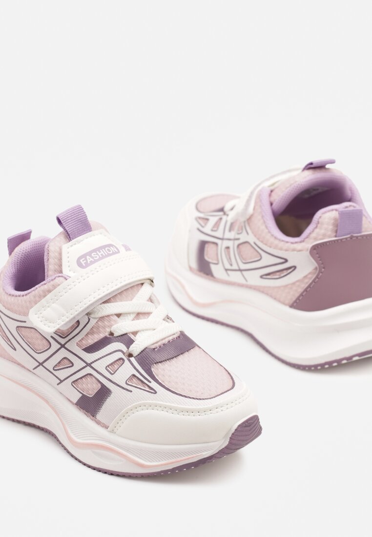 Różowe Buty Sportowe Sneakersy Clibee z Geometrycznym Wzorem Naithesa