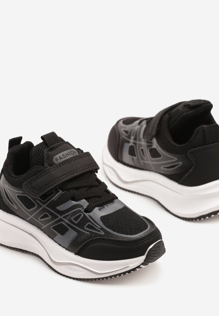 Czarne Buty Sportowe Sneakersy Clibee z Geometrycznym Wzorem Naithesa