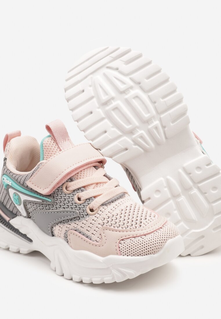 Różowe Buty Sportowe Sneakersy Clibee z Siateczkową Cholewką i Aplikacją Jenanovia