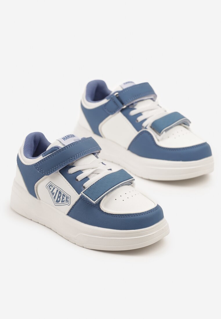 Niebiesko-Białe Buty Sportowe Sneakersy z Nadrukiem i Zapięciem na Rzep Nailla