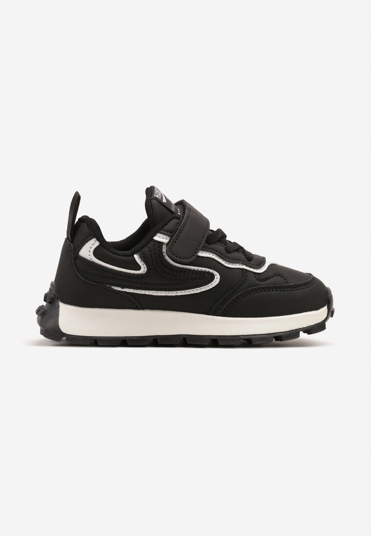 Czarno-Białe Buty Sportowe Sneakersy z Ozdobnymi Przeszyciami i Rzepem Napea