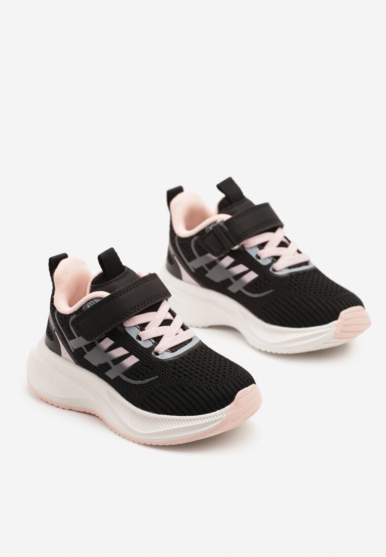 Czarno-Różowe Buty Sportowe Sneakersy z Rzepem na Piankowej Podeszwie Naissina