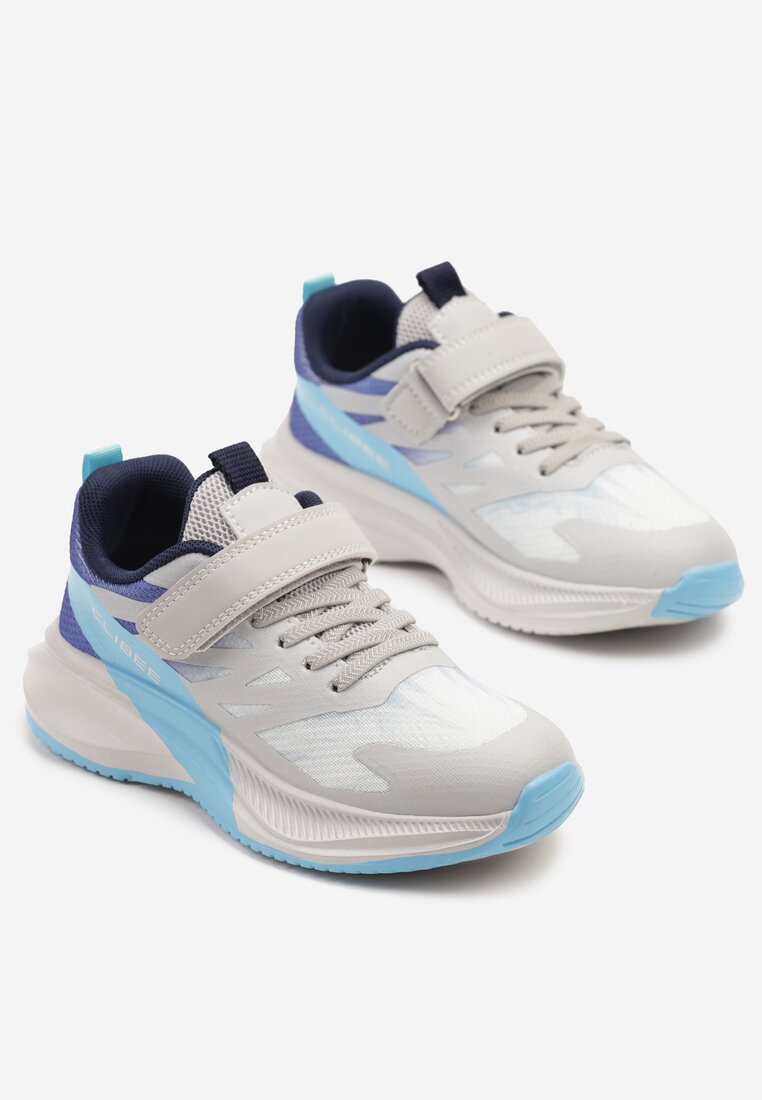 Szaro-Niebieskie Buty Sportowe Sneakersy z Geometrycznymi Zdobieniami Ulinaviela