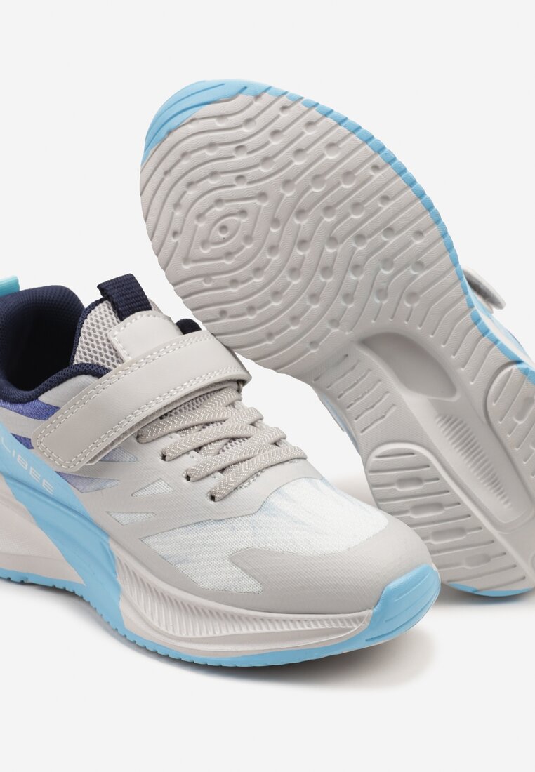 Szaro-Niebieskie Buty Sportowe Sneakersy z Geometrycznymi Zdobieniami Ulinaviela