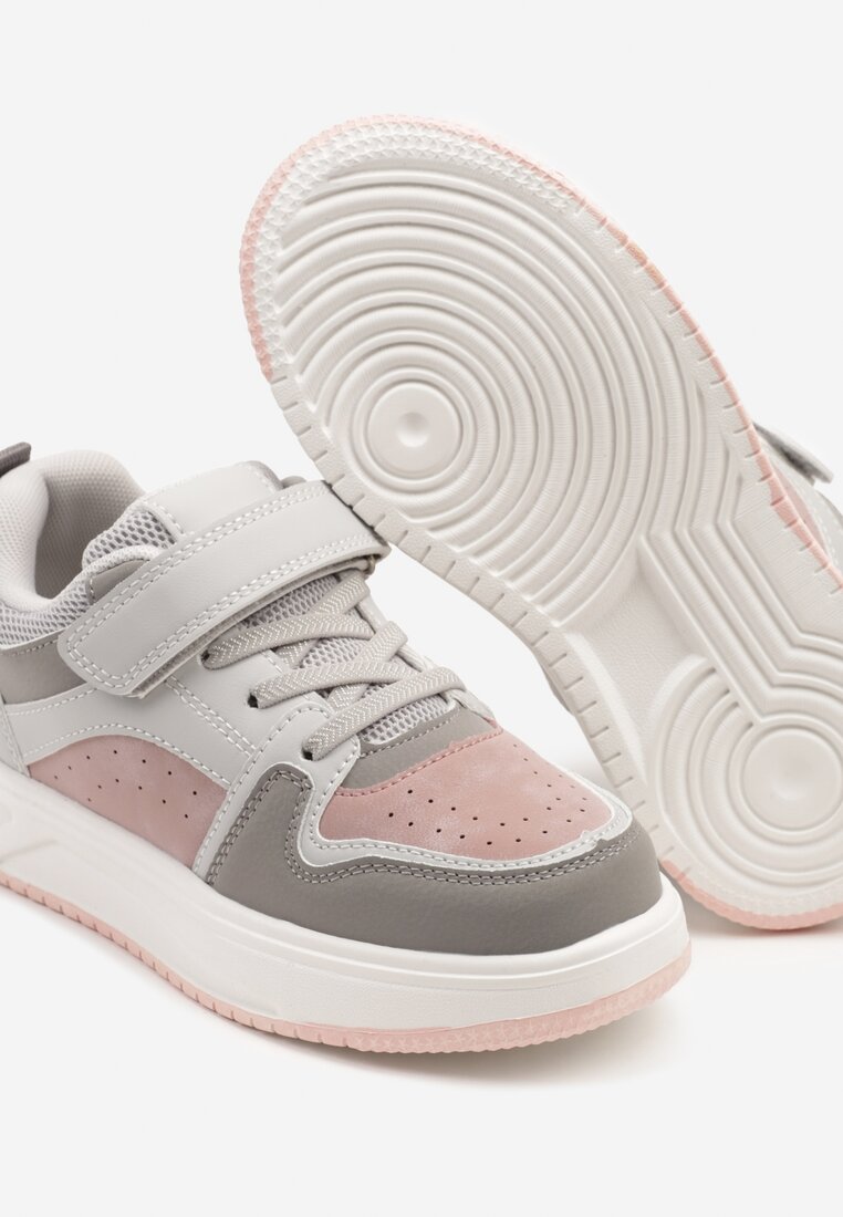 Szaro-Różowe Buty Sportowe Sneakersy Clibee Ozdobione Perforacją Pareldi
