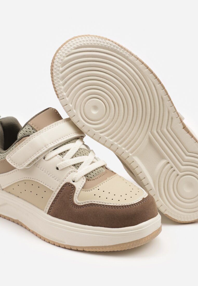 Beżowo-Zielone Buty Sportowe Sneakersy Clibee Ozdobione Perforacją Pareldi