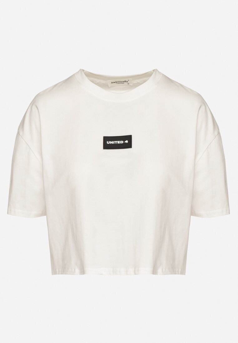 Biały Bawełniany T-shirt Crop Top z Naszywką Adivios