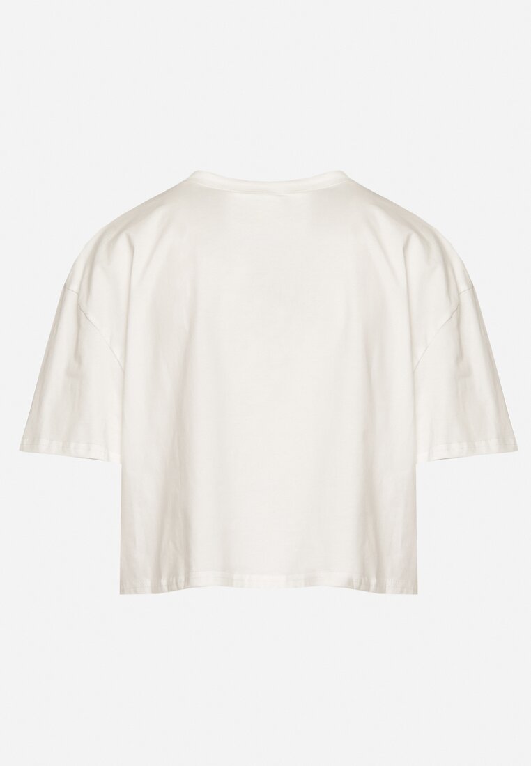 Biały Bawełniany T-shirt Crop Top z Naszywką Adivios