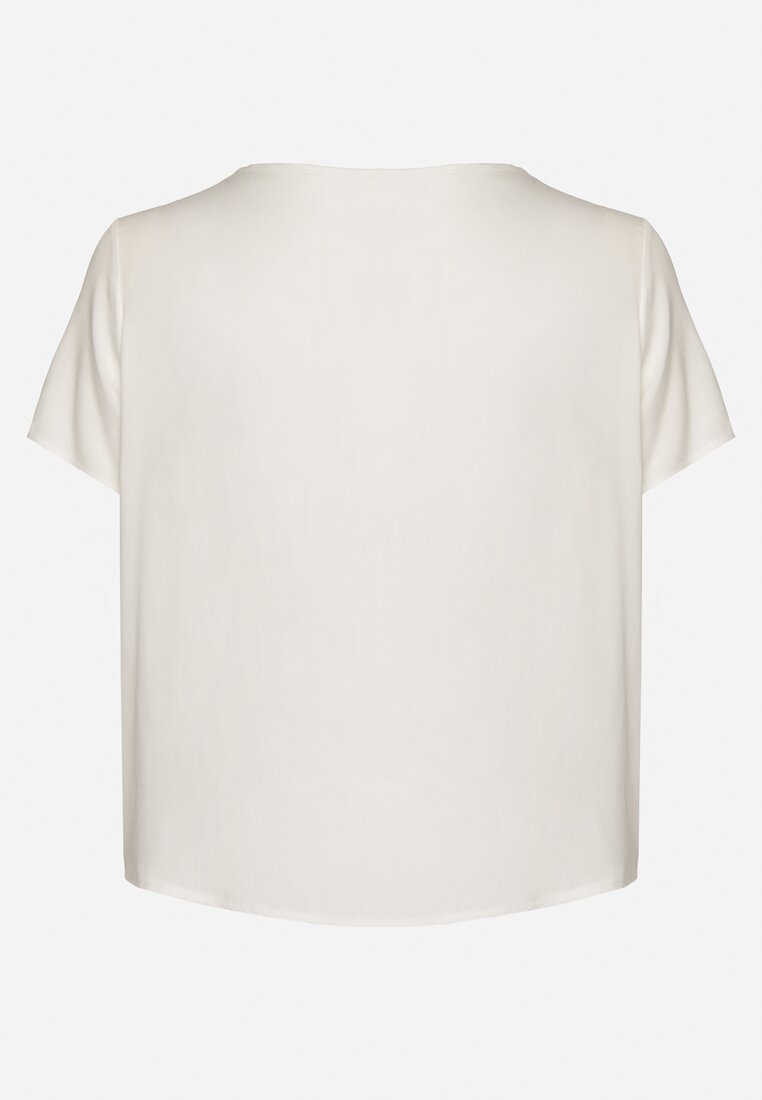 Biały T-shirt Bluzka z Krótkim Rękawem z Ozdobnym Haftem Tesgia