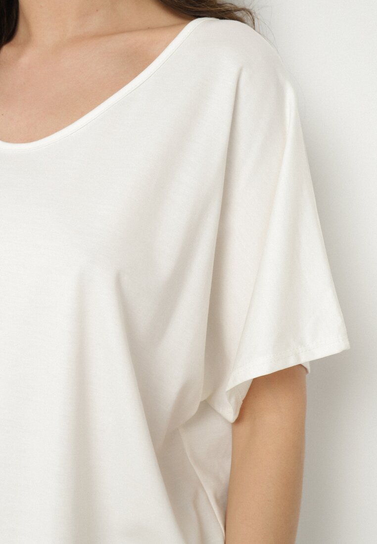 Biały T-shirt z Wiskozą o Kroju Nietoperza Liosma