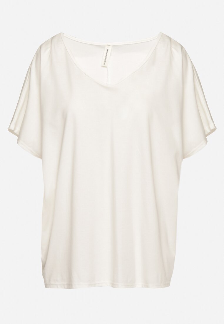 Biały T-shirt z Wiskozą o Kroju Nietoperza Liosma