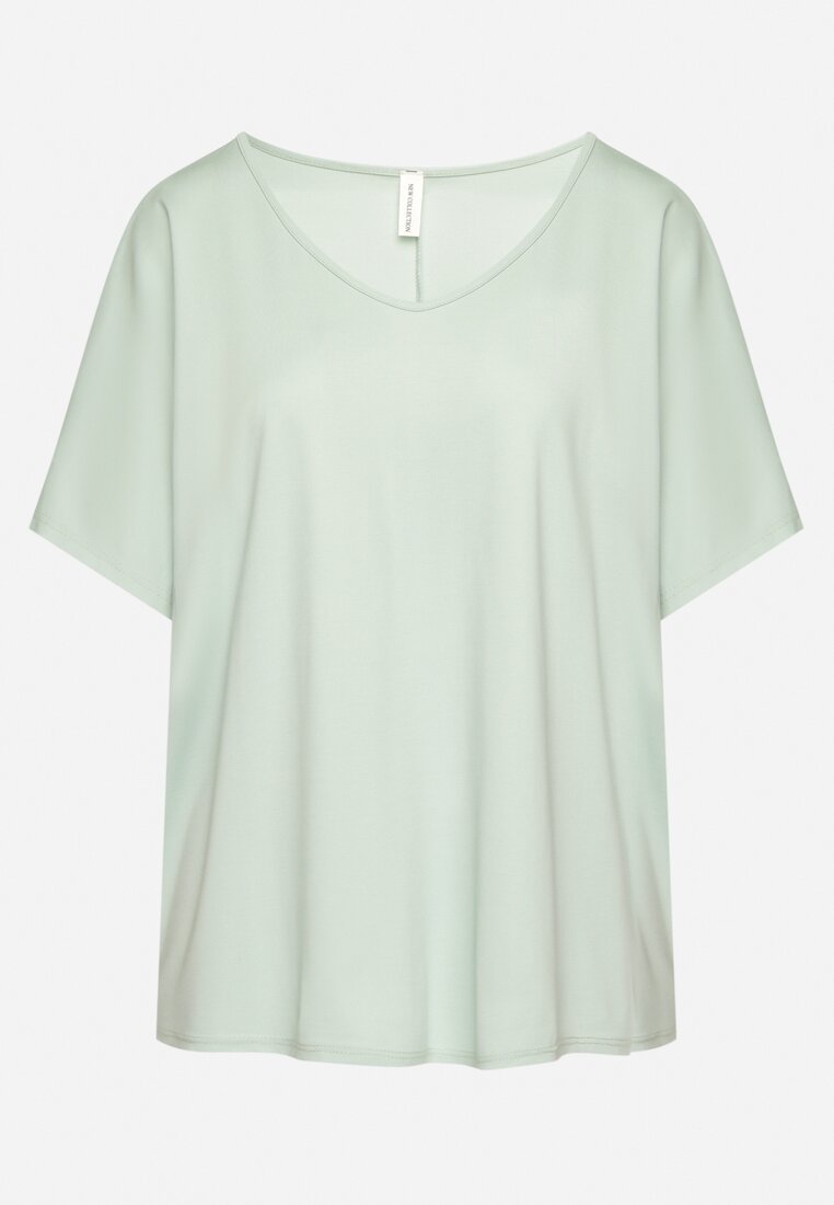 Jasnozielony T-shirt z Wiskozą o Kroju Nietoperza Liosma