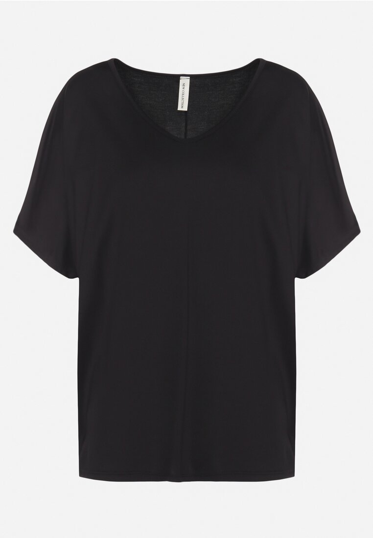 Czarny T-shirt z Wiskozą o Kroju Nietoperza Liosma