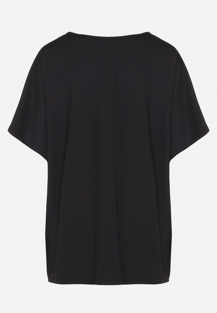Czarny T-shirt z Wiskozą o Kroju Nietoperza Liosma