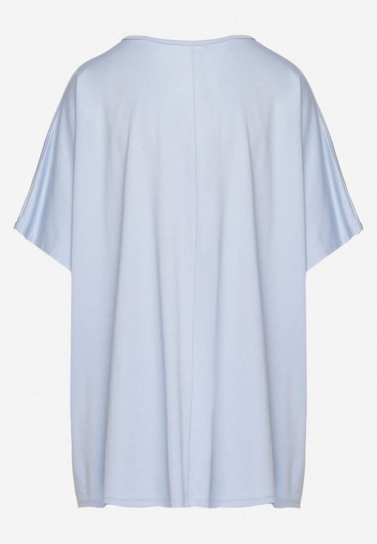 Jasnoniebieski T-shirt z Wiskozą o Kroju Nietoperza Liosma