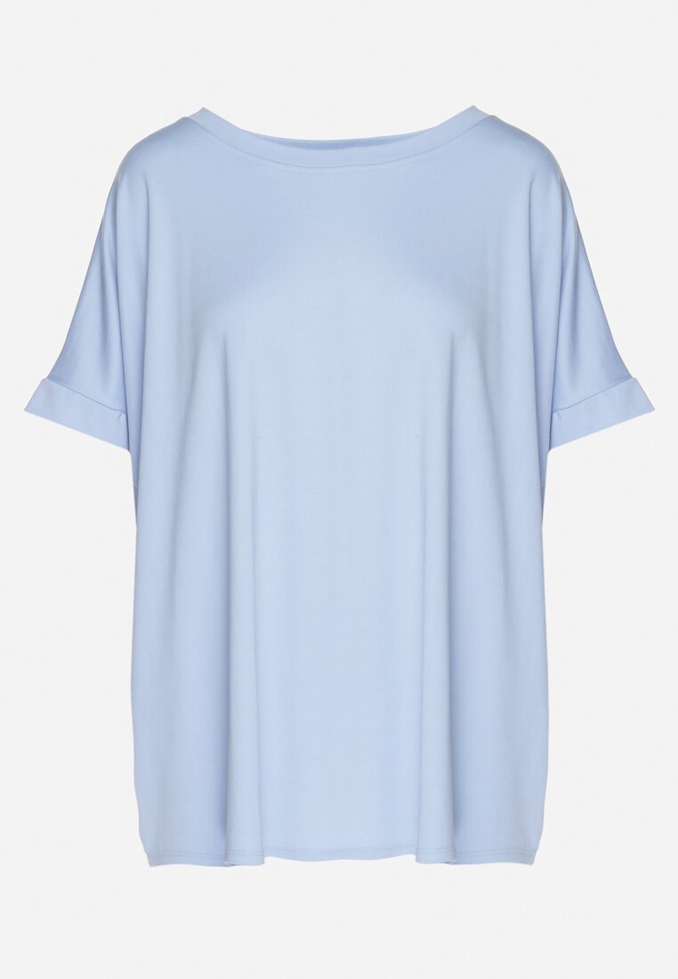 Niebieski T-shirt z Wiskozą o Kroju Nietoperza Tanariona