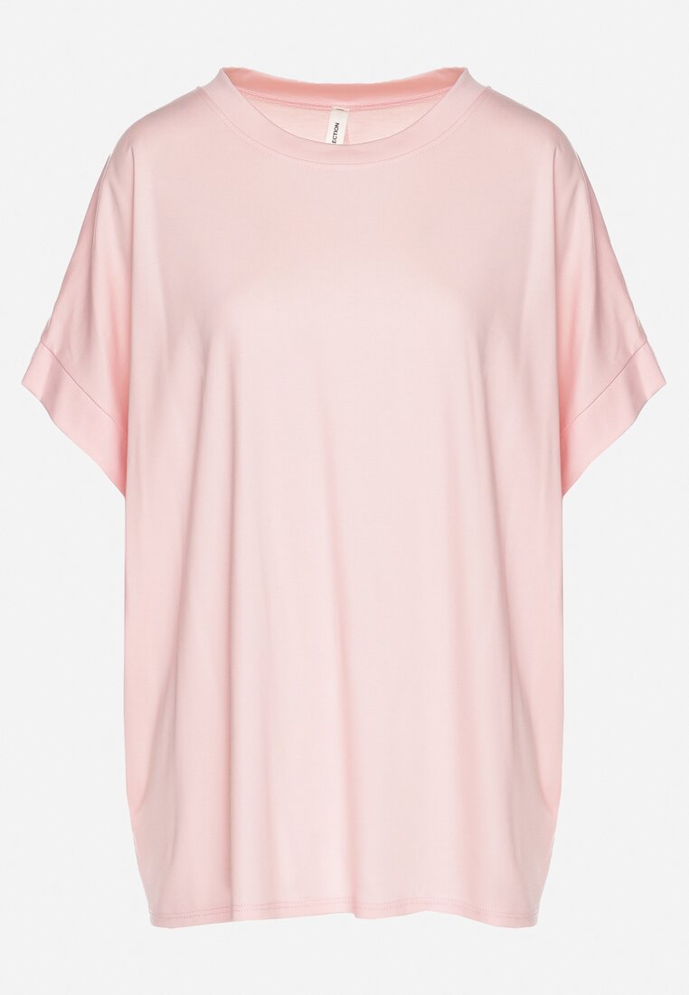 Jasnoróżowy T-shirt z Wiskozą o Kroju Nietoperza Tanariona