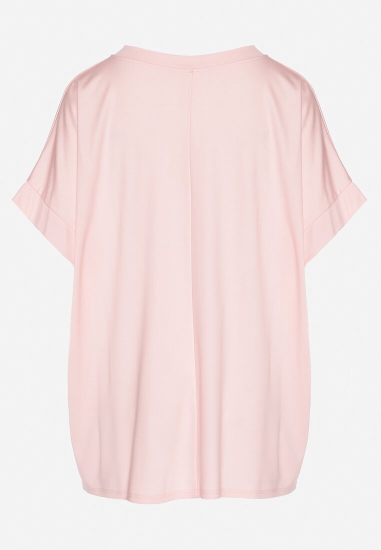 Jasnoróżowy T-shirt z Wiskozą o Kroju Nietoperza Tanariona