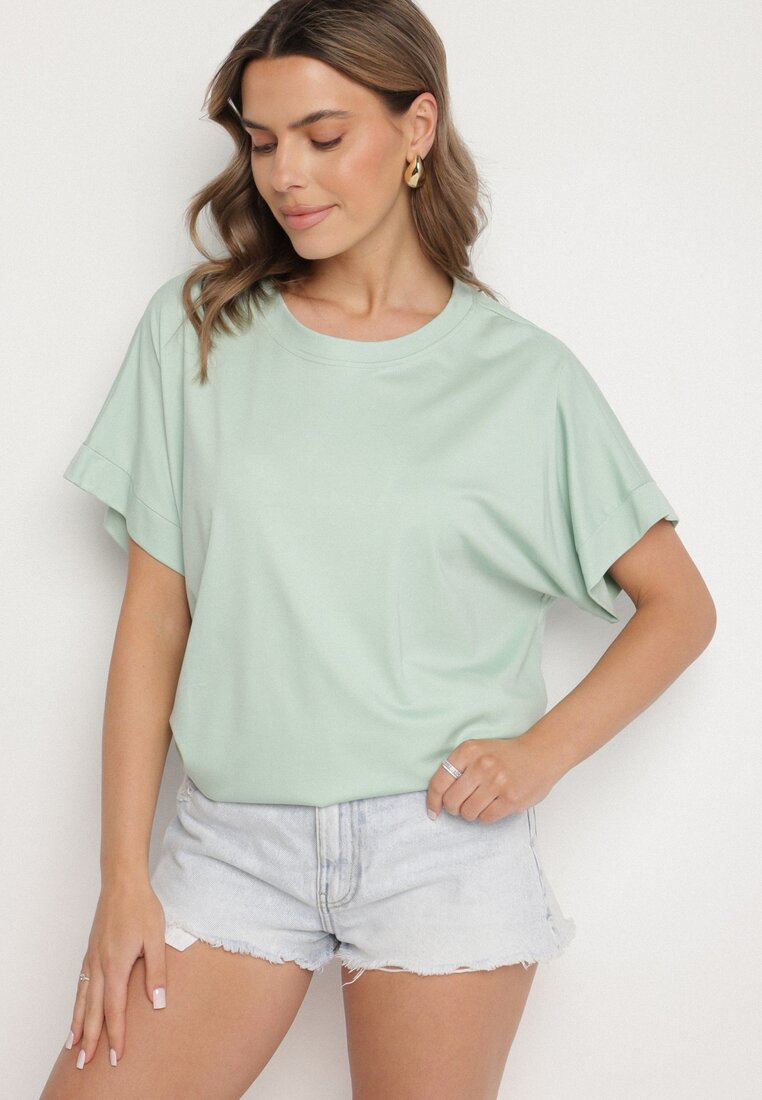 Jasnozielony T-shirt z Wiskozą o Kroju Nietoperza Tanariona