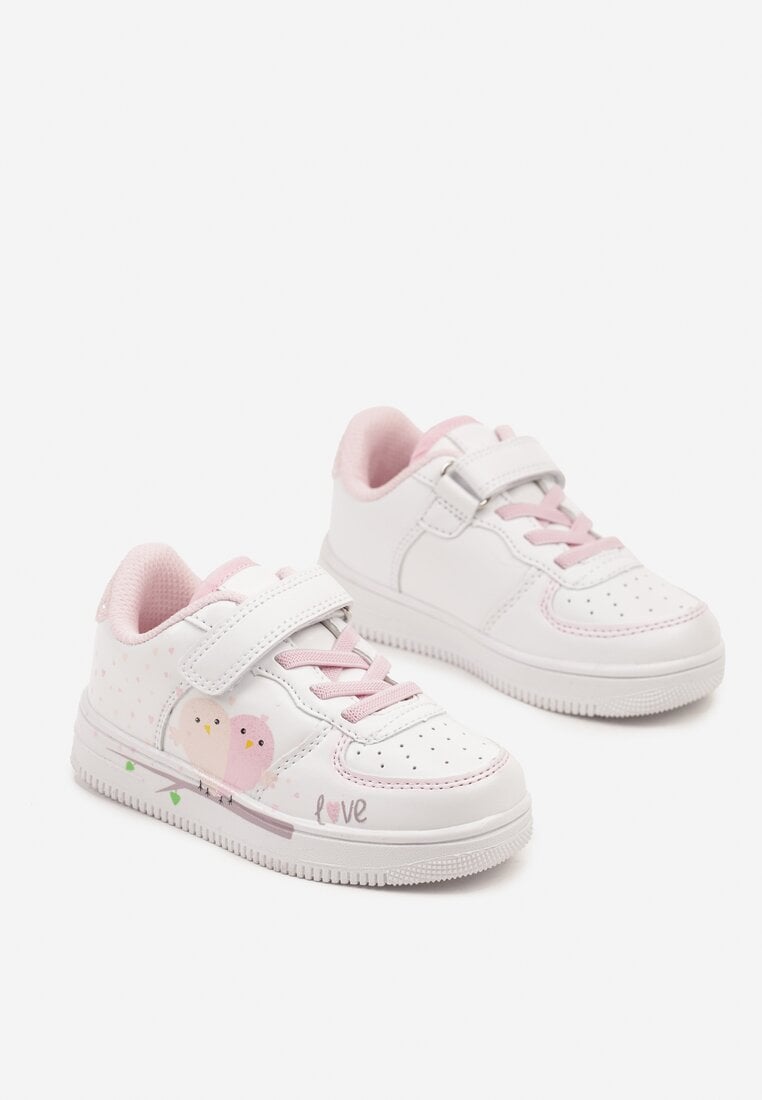 Biało-Różowe Buty Sportowe Sneakersy z Dodatkowym Zapięciem na Rzep Hirlima