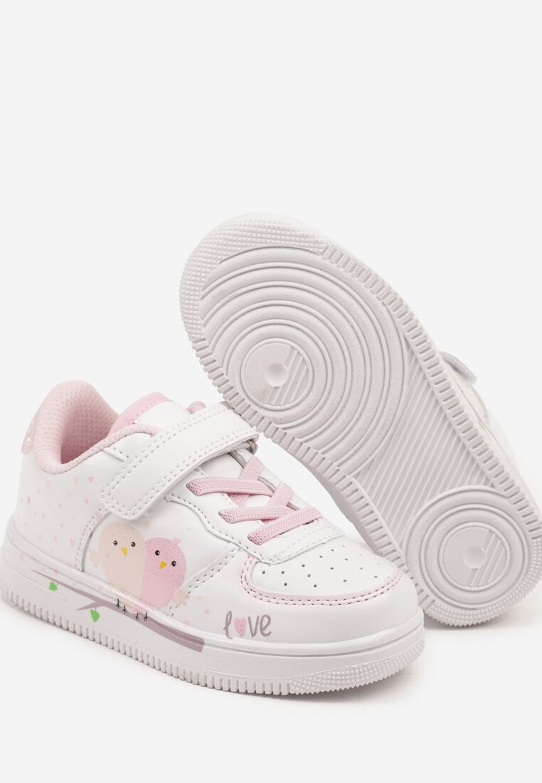 Biało-Różowe Buty Sportowe Sneakersy z Dodatkowym Zapięciem na Rzep Hirlima