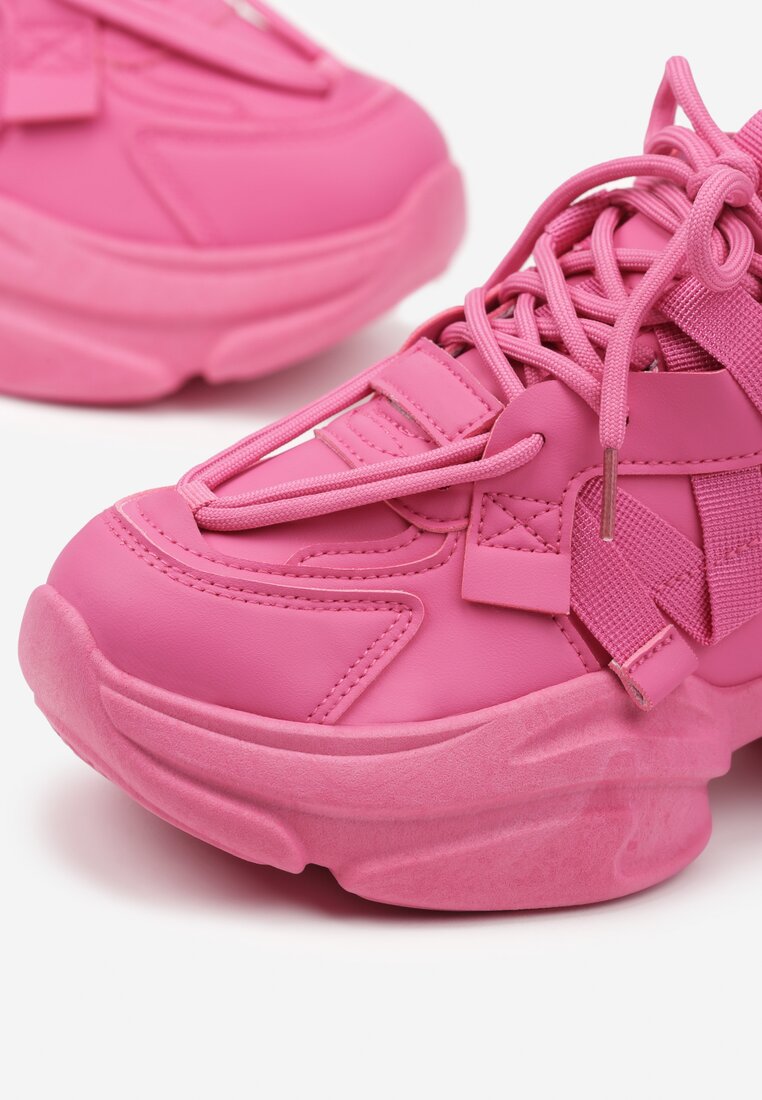 Fuksjowe Sneakersy na Grubej Podeszwie Ozdobione Tłoczeniem Soniella