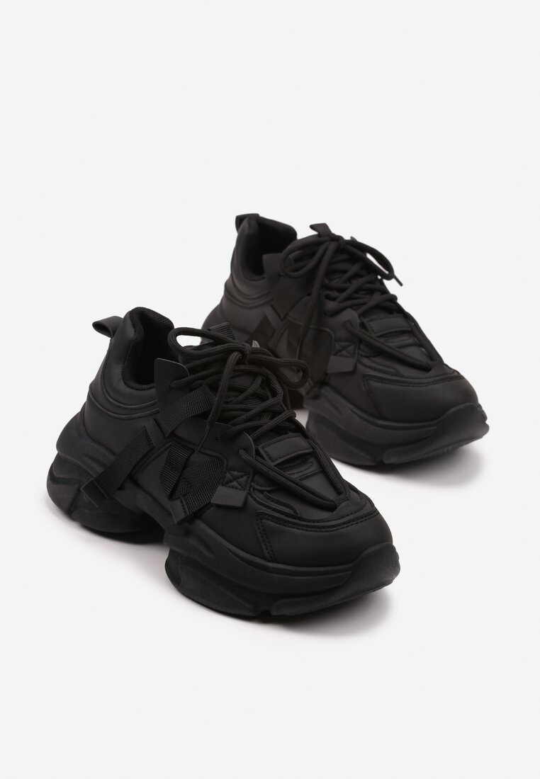 Czarne Sneakersy na Grubej Podeszwie Ozdobione Tłoczeniem Soniella