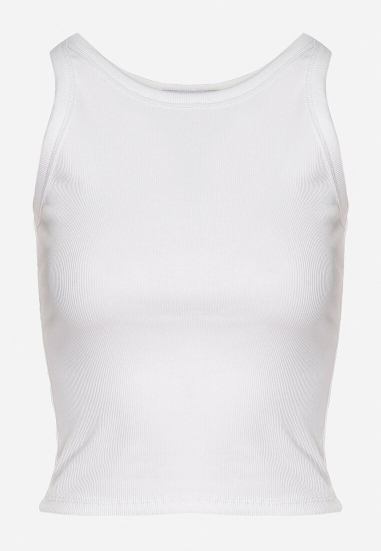 Biały Bawełniany Top z Prążkowanego Materiału Tilzedi